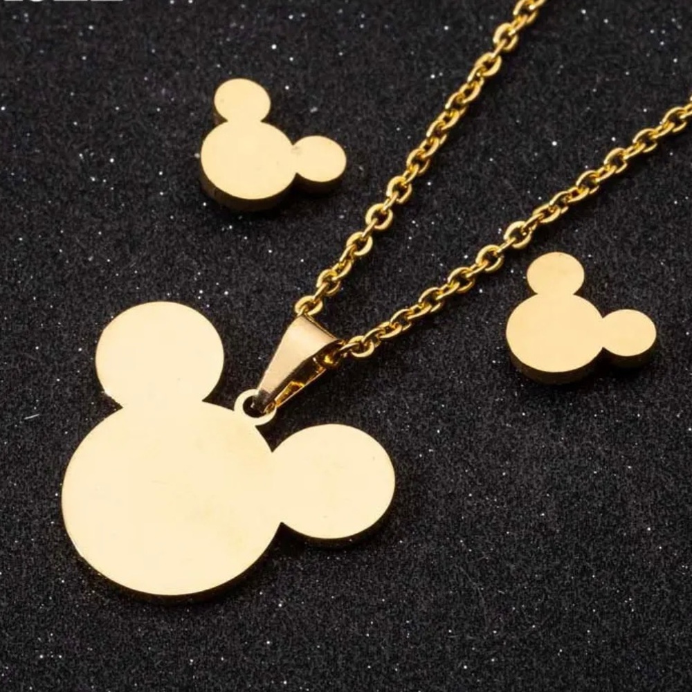 Stainless Steel Mickey Mouse Necklace Set